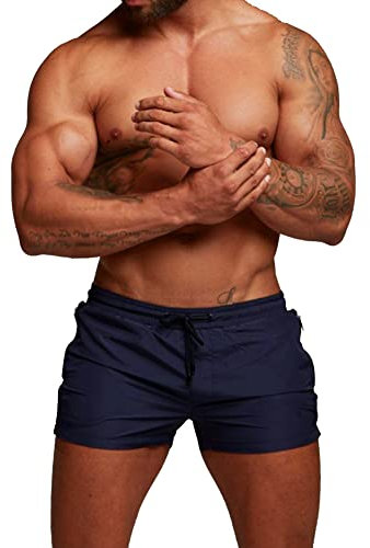 Donason Badehose Herren Schnelltrocknend Badeshorts für Herren Sporthose Laufshorts Männer Sport Kurze Hose Schwimmhose mit Mesh-Futter und Reißverschluss Taschen