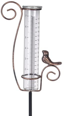 Venniy Regenmesser für den Außenbereich, 17,8 cm, Glas-Regenmesser mit Metallpfahl, dekorativer Vogel-Regenmesser für Hof, Garten, Rasen-Dekoration