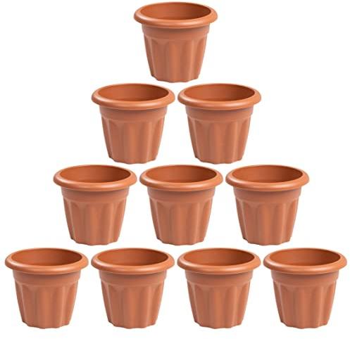 (Set of 10) 25cm Terracotta Plastic Round Planters Indoor/Outdoor Plant Pot Lightweight & Weather Resistant Contemporary Design Style Garden Planters Plant Herb Flower Pot Nursery Pot For Home
