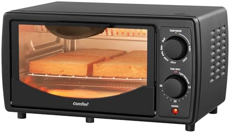COMFEE' Toaster Oven Countertop, Small Toaster Ovens Combo 4 slice, Mini Oven for 9 Pizza, Compact Oven 2 Racks for Toast, Bake, Broil, 950W, Black, CTO-E101A(BK)