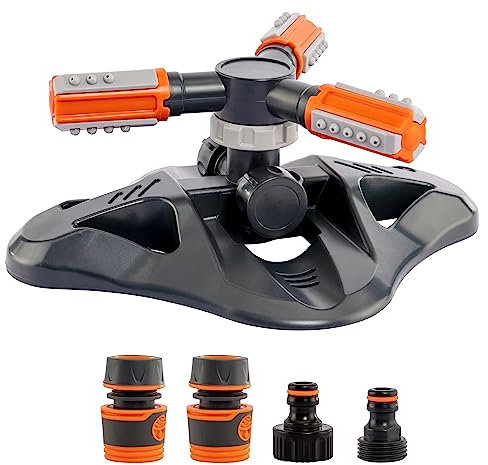 Kippen 6142 - Arroseur de Jardin à 3 Bras avec Rotation Automatique à 360° + raccords à greffage Rapide