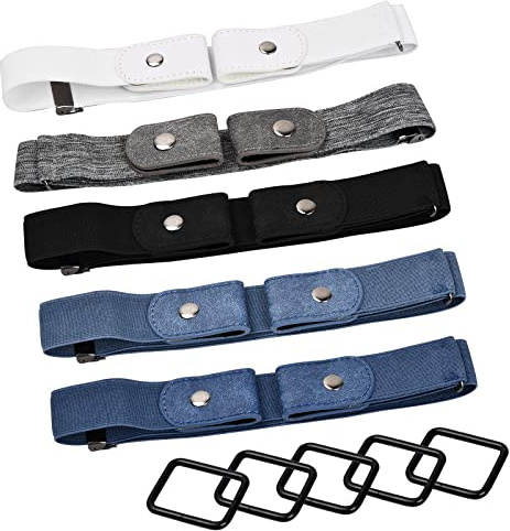 Cozlly 5 Piezas Cinturón Sin Hebilla, Invisible Unisex, Elástico para Hombre, Ajustable para Mujer, para Jeans, Pantalon, Faldas y Vestido