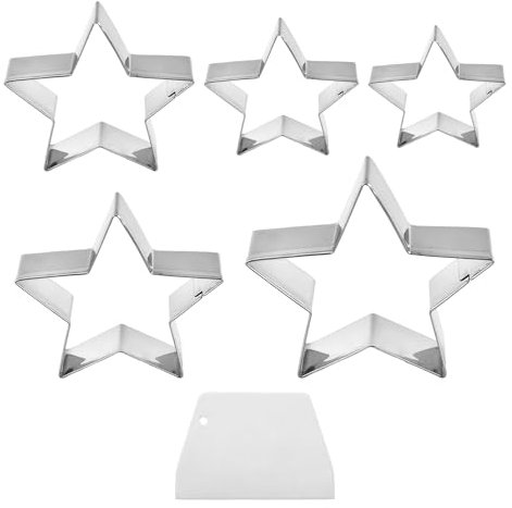 NyxSeat - Lot de 5 emporte-pièces en forme d'étoile avec 1 grattoir à pâtisserie, en acier inoxydable, kit de moule à pâtisserie, convient pour la fabrication de biscuits