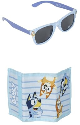 Set Gafas de Sol y Cartera de Bluey - Color Rojo y Negro - Protección UV 400 y Filtro de Categoría 3 - Cartera con Varios Compartimentos - Producto Original Diseñado en España