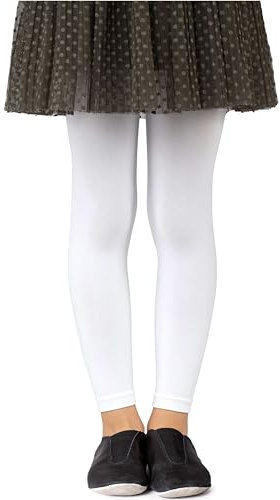 NOQ Mädchen Strumpfhose ohne Fuß in voller Länge Leggings knöchellanger Rock Tunika Kleid Schule Tanz Ballett blickdichte Mikrofaser, Bianco 8/9 Jahre (128/134 cm)