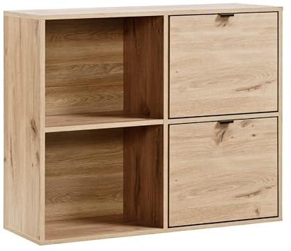 mokebo Aktenregal oder Raumteiler Regal in Eiche 'Der Verstauer', Holzregal mit 2 Türen, Bücherregal oder Würfelregal fürs Büro, auch als Regal fürs Kinderzimmer in 88x75x35 (B/H/T in cm)