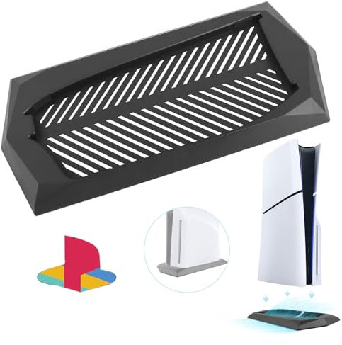 RongZy Soporte Base para PS5 Slim Sólo Aplicable a la Versión Disc Soporte Vertical Compatible con PlayStation 5 Slim Consola Accesorio(Negro,Edición Disc)