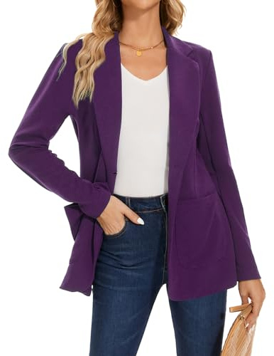 LADI TREND Blazer da donna con un bottone, giacca blazer con risvolto dentellato abbigliamento da lavoro elegante classico formale manica lunga, P-viola, S