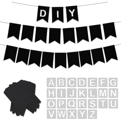 46pcs DIY Custom Banner Kit, Including 26 Stencil Letters & 20 Blank Card Stock Letter Banner Customizable Party Banner Signs Paper Pennant Banner Set for Wedding Birthday Party Favor