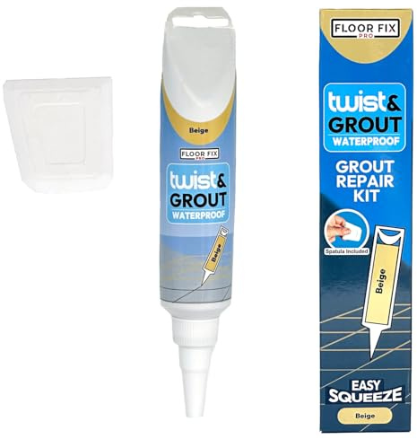 Twist & Grout Fugenmörtel–Von Floor-Fix Pro – Schnelle Reparatur für Fliesen in Bad, Dusche und Küche – Vorgemischtes, Langlebiges und Wasserfestes Fliesenrenovierungsset–Inklusive Spachtel (Beige)