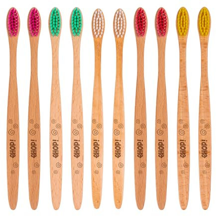 [EHOP] Lot de 10 Brosses à Dents en Bois Français | Poils Extra Souples | Convient aux Adultes | Fabrication Française | Brosses Écologiques | Dentaire Zéro Déchet, Manche Biobasé