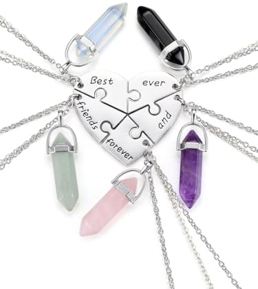 JSDDE Collana con Ciondolo Esagonale, 5 Pezzi Ciondolo Cuore Puzzle Personalizzato con Nome, Ciondolo Amicizia BFF in Acciaio Inox per Migliori Amiche Donna Ragazza