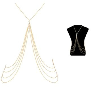 Körperkette Körper, Damen Sexy Körperkette, Kreuz Körper Bauch Ketten Halskette, Geschichtet Quaste Körperkette Schmuck Mehrschichtig Brustkette Für Frauen, Bikini Körperschmuck Bh Kette Körper, Gold