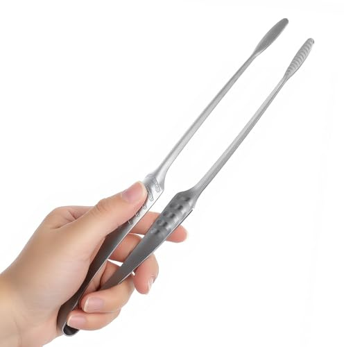 Shimmeroo Stainless Steel Food Tongs, 10.6 Inch Heat Resistant Non-Slip Tongs Kitchen Non-Stick Cooking Tweezers for Cooking BBQ Grilling Salad Baking Utensils Meat Bread Ice Clip