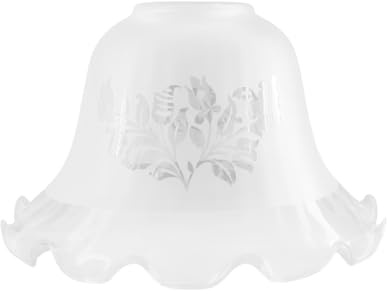 Tulipa de cristal mate con borde transparente ondulado y grabado floral, forma campana Ø17 cm x 10 cm – Repuesto decorativo para lámpara o plafón E27/E14