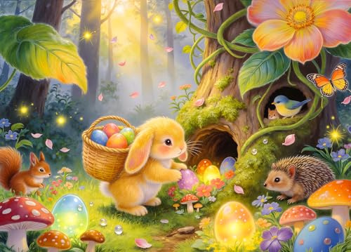 Easter Bunny Jigsaw Puzzles for Adults 1000 Piece | Back Letters Hints/A-D Sections, 1:1 Poster Included, Finished Size 70×50cm/27.56×19.69inch, Perfect Easter Holiday Gifts