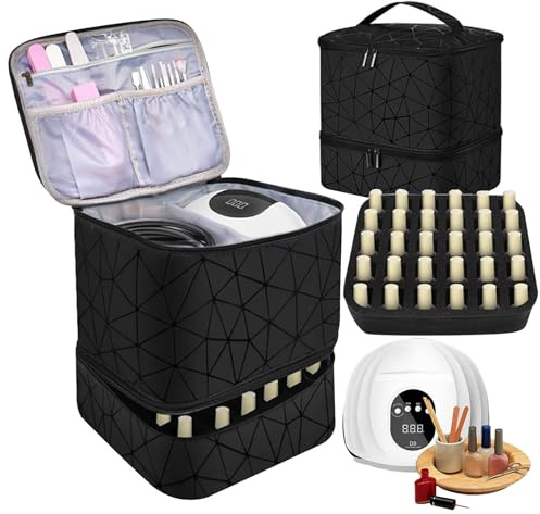 Nagellacksförvaring: nagellack organisatör fodral, bärväska med | emaljhållare med dubbla lager design, rymmer 30 flaskor