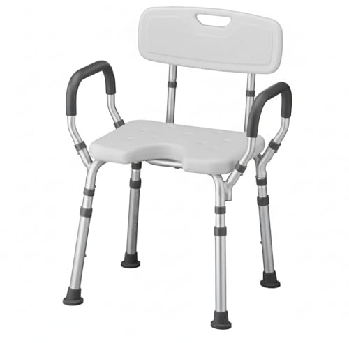 NOVA Bath & Shower Seat w/U-Shaped Hygienic Cutout & Padded/Removable Arms & Back - for Seniors, Handicap & Medical Use, Adjustable Height, Aluminum Frame, Non-Skid Safety, Tool-Free, 300lb Capacity
