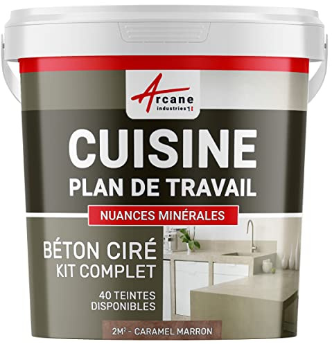 Béton ciré cuisine, plan de travail, crédence, évier, sol et mur, revêtement mural décoratif, kit complet - 2 m² (en 2 couches) Caramel Marron - ARCANE INDUSTRIES