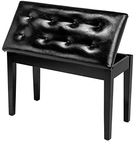 Bonnlo Wooden Double/Duet Piano Bench with Storage and Thick Cushion Faux Leather Padded Piano Stool Artist Duet Seat- Black
