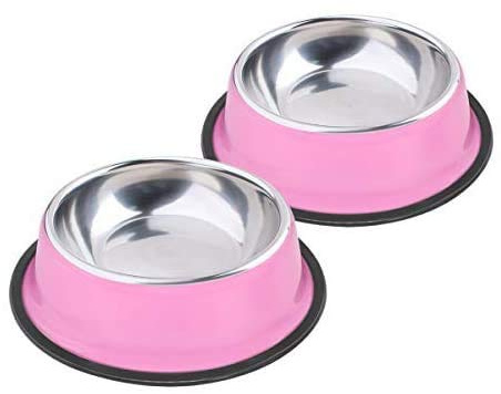 Soleebee Rosa Ciotole per Animali Antiscivolo in Acciaio Inox per Piccolo Cani e Gatti Set di 2 (320ML)