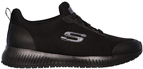 Skechers Women's Squad Sr Work Shoes, Black Black Flat Knit Blk, 5 UK