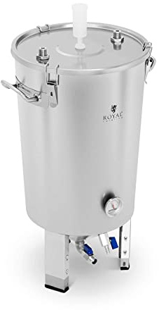 Royal Catering rostfritt stål jäsningskärl öl bryggning jäsning + örtkylare 30 L RCBM-45CFC (Temp. Räckvidd 0-40°C, kylspole, dräneringskran, dubbelt dräneringssystem, säkerhetslås)