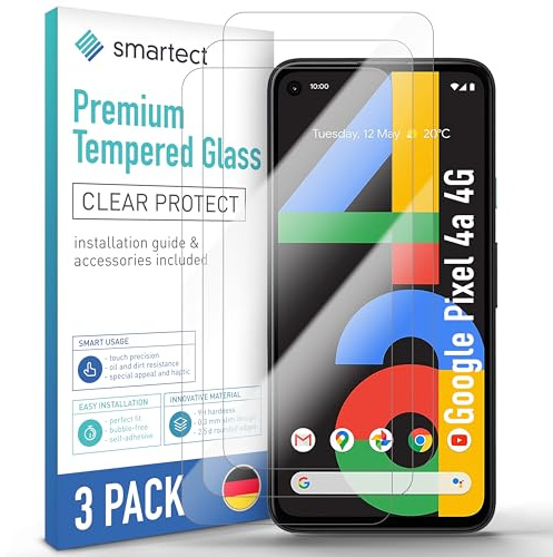 smartect [3 Stycken, Clear] Skärmskydd kompatibel med Google Pixel 4a 4G, HD Screen Protector i Härdat Glas 9H, Bubbelfri Installation, Anti-Fingeravtryck