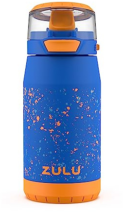 ZULU Kids Flex 12oz Stainless Steel Insulated Water Bottle, Toddler Cup with Silicone Spout, Leak-Proof Locking Flip Lid and Carry Loop for School Backpack, Lunchbox, and Outdoor Sports, Blue