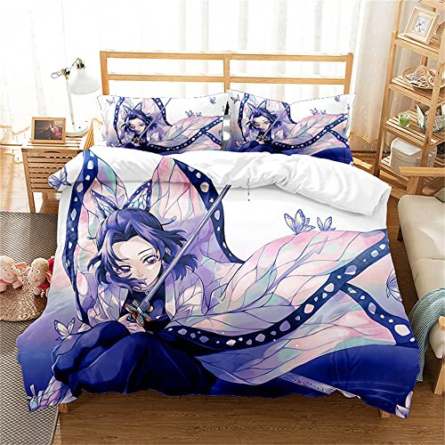 Ste-X Juego De Funda Nórdica De 3 Uds., Juego De Cama Demon Slayer, Microfibra Suave, Fácil Cuidado, para Adolescentes, Niñas, Niños, Reversible ((150x200cm)-Cama de 90,DS 04)
