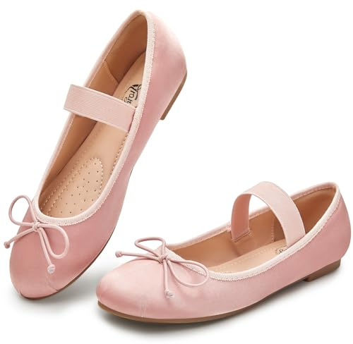 Trary Pink Mary Jane Ballet Flats, Satin Women's Shoes, Comfy Flats for Girls, Size 8, Ideal for Easter