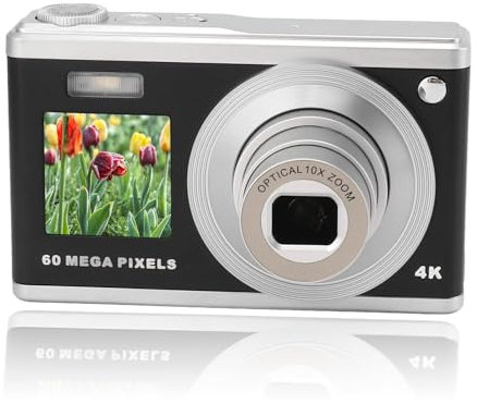 Cámara Digital 4K para Fotografía, Cámara Digital con Zoom óptico 10X, Enfoque Automático con Pantalla Dual Ultra HD, Videocámara Portátil para Exteriores Antivibración de 60 MP