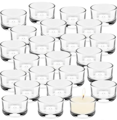 Klare Teelichthalter Glas Set, 24 Pack Teelichtgläser, Klein Kerzengläser Teelichtglas, Glas Teelichthalter 4,6cm Dm, Teelicht Gläser Votivkerzenhalter für Hochzeit Geburtstag Jahrestag Heimdekor