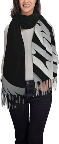 Melbrakin Schwarz-weiß gemusterter Damenschal, klassischer Pashmina-Schal und Wickelschal mit Quasten, weicher warmer Schal für den Herbst und Winter