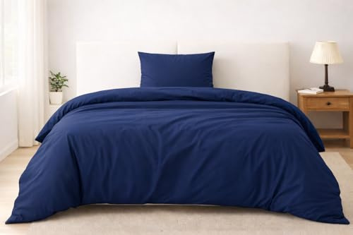 Softex Royal Bettwäsche 135x200 cm Mikrofaser – 2-teiliges Bettwäsche Set, ÖKO-TEX Zertifiziert, extra weich & bügelfrei, hautfreundlich, Bettbezug 135 x 200 cm + Kissenbezug 80x80 cm, Dunkelblau