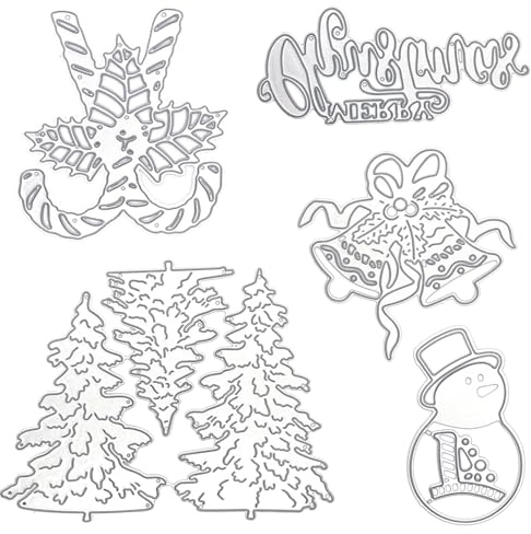 FAURAPMNG 5 st stansade för god jul korttillverkning, jul metallskärning matris stansade snögubbe schablon för gör-det-själv juldekorationer scrapbooking pappersformar prägling