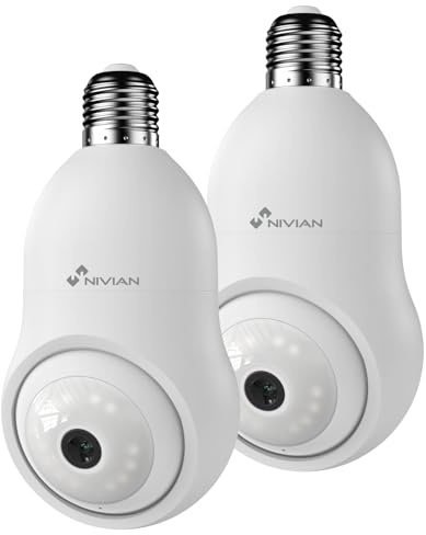 NIVIAN WiFi-övervakningskamera 2K-typ 360° rörelse med ljud, mänsklig igenkänning och spårning - mörkerseende, kompatibel med Alexa, Google Home, Tuya-appen (2-pack WiFi-kameror)