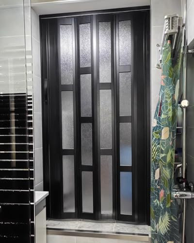 Porte Accordéon Interieur Portes Accordéon Pliantes en Aluminium Intérieur, Porte Pliante Coulissante Noire, Portail Pliable pour Placard de Salle de Bain Buanderie, Cloison de Séparation Magnétique(3