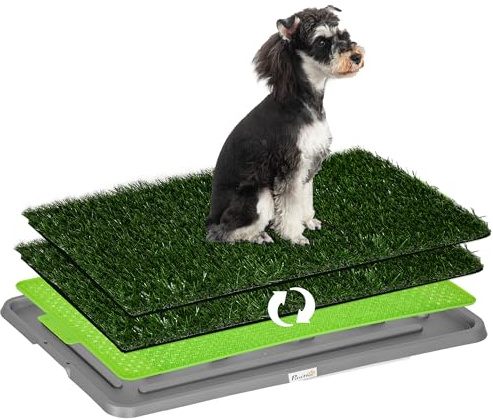 PawHut Toilette per Cani con 2 Tappeti in Erba Sintetica e Vassoio 67x41cm