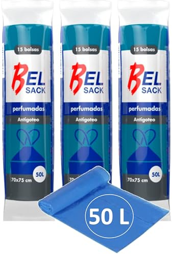 45 x Bolsas de Basura 50 L - Envio 24 h - Perfumadas - Muy Resistenetes - Autocierre y Antigoteo - Reciblables - Pack de 3 x 15 bolsas (F - 50 L)
