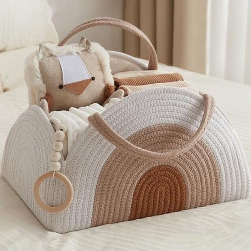 YUEMINGNappy & Baby Caddy Organizer, Cotton Rope Newborn Essentials Diaper Caddy with Dividers, Portable Storage Basket