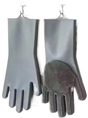RRYPBOVG Guantes Limpieza 5 Pares de Guantes de Silicona for Lavar Platos, Guantes de Goma Reutilizables for Fregar la Cocina, Guantes de Limpieza con cerdas Suaves(Gray)