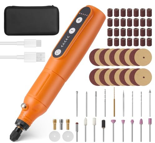 Cordless Mini Rotary Tool Kit, USB Rechargeable Mini Grinder 5 Speed 5000rpm to 18000rpm with Light 70 Accessories, 3.7V Power Rotary Tool for Sanding Polishing Drilling Etching Engraving DIY