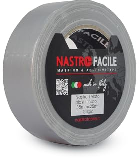 NASTRO FACILE 1PC Nastro Telato Plastificato Adesivo Forte 38mm X 25metri | Base Gomma Naturale, Supporto Politenato, Per Libri, Pavimenti, Giunte E Usi Interni Ed Esterni - Grigio