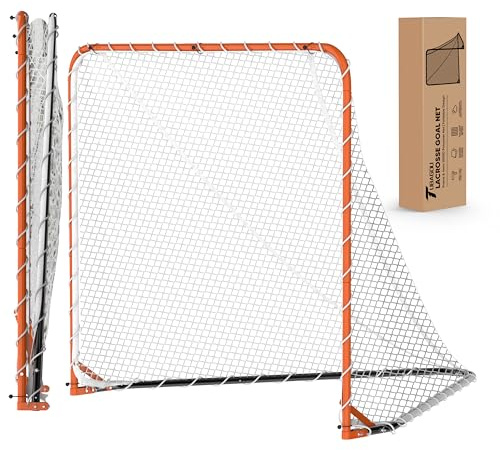 Portable Lacrosse Goal Net Folding Lacrosse Nets for Backyard for 6’x6’x7’ Goals, Official Size Heavy Duty 4mm UV Treated Black & White Lacrosse Training Net, Backyard & Team Practice