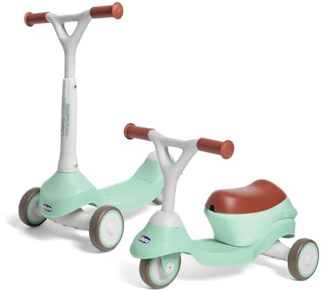 Chicco Monopattino Evolutivo 2 in 1, Cavalcabile da 1 Anno, Monopattino dai 2 Anni, Portata Max 20 kg, Manubrio Sterzante e Ruote Gommate, Leggero e Facile da Trasportare, Cavalcabile per Bambini