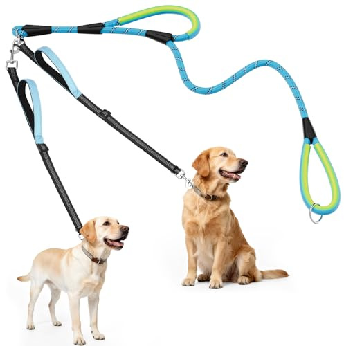 XiaZ Double Dog Leash for Two Dogs Perfect for Small Medium Dogs, 3/8”Blue