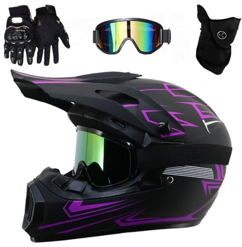 Casco Integral Homologado Dot para MTB Infantil, Ideal para Motocross, Descenso, Enduro, MX, Quad Y Motos de Cross, Incluye Gafas, MáScara Y Guantes(L(57-58CM))