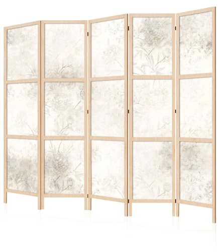 LUMASOUL Biombo Separador de Ambientes Unilateral - en Estilo Japonés - Biombos Separadores de 5 Paneles - Biombos Decorativos para Divisor Ambientes - Motivo Flores - 225x172 cm