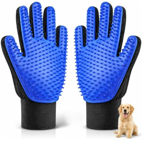 Pet Grooming Glove for Dogs & Cats – Deshedding Brush Mitt with Soft Silicone Bristles, Works on Short & Long Fur, 1 Pair